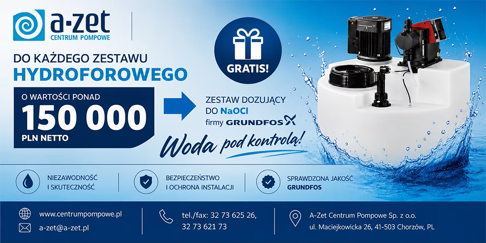 Promocja, do każdego zestawu hydroforowego powyżej 150 000 PLN netto zestaw dozujący podchloryn sodu gratis!